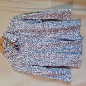 L L Bean Wrinkle Resistant Cotton Blouse 3/4 Sleeve Blue Paisley